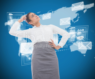 Composite image of worried businesswoman