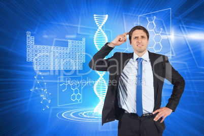 Composite image of thinking businessman scratching head