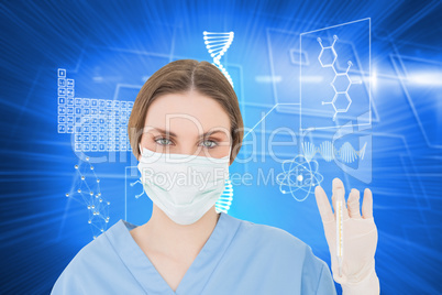 Composite image of young female doctor holding a thermometer
