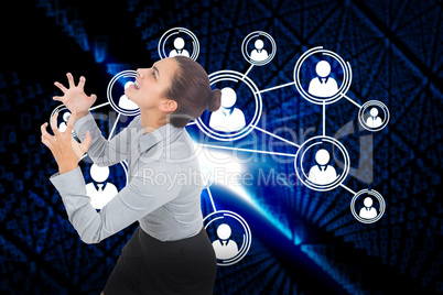 Composite image of furious businesswoman gesturing