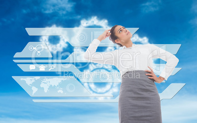 Composite image of worried businesswoman