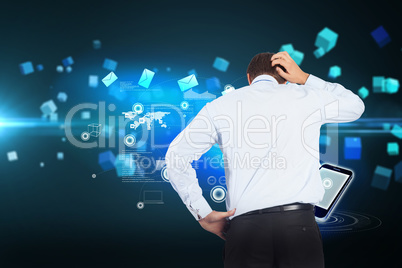 Composite image of thinking businessman scratching head