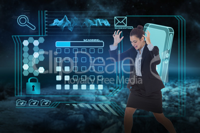 Composite image of angry businesswoman gesturing