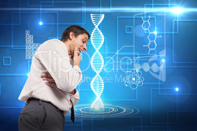 Composite image of thoughtful businessman with hand on chin