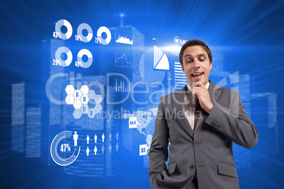 Composite image of thoughtful businessman with hand on chin