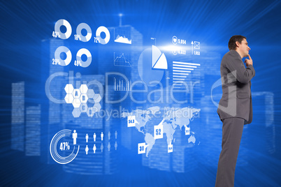 Composite image of thinking businessman with hand on chin Composite image of thinking businessman with hand on chin