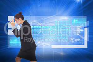 Composite image of angry businesswoman gesturing