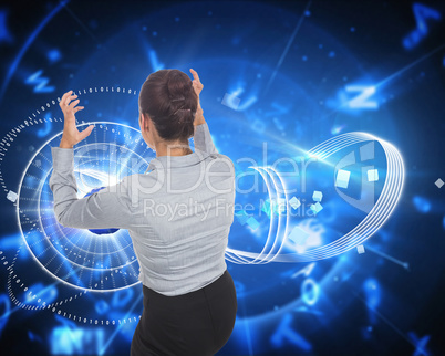 Composite image of businesswoman gesturing