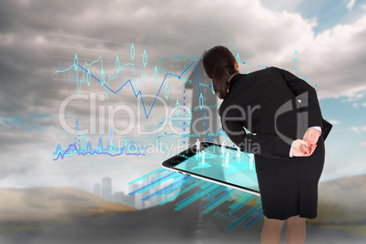 Composite image of businesswoman bending