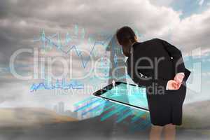 Composite image of businesswoman bending