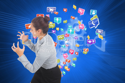 Composite image of furious businesswoman gesturing Composite image of furious businesswoman gesturing