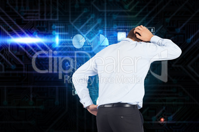 Composite image of thinking businessman scratching head