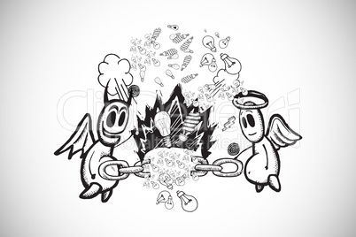Composite image of angel and devil doodle