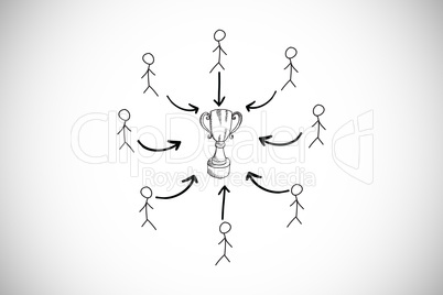 Composite image of trophy doodle with stick figures