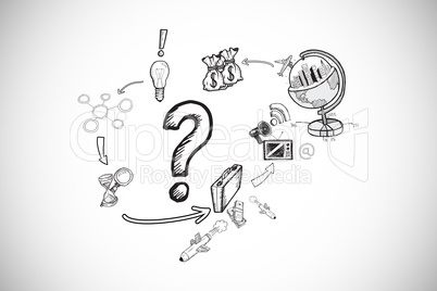 Composite image of question mark with earth and profit doodles