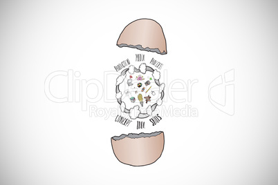 Composite image of ideas hatching from egg