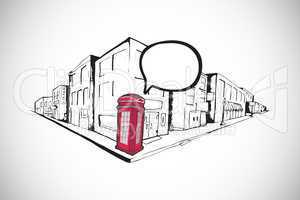 Composite image of phone box on street doodle