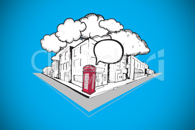 Composite image of phone box with speech bubble on street doodle