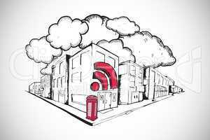 Composite image of phone box with wifi on street doodle