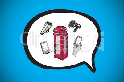 Composite image of phone box in speech bubble doodle