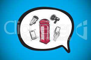 Composite image of phone box in speech bubble doodle