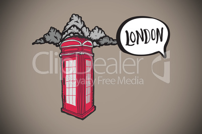 Composite image of london doodle with phone box