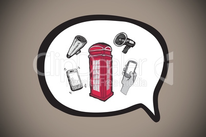 Composite image of phone box in speech bubble doodle