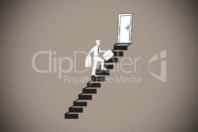 Composite image of businessman climbing the stairs to door