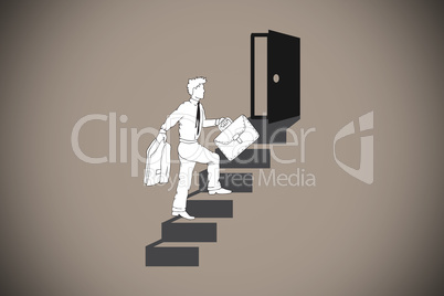 Composite image of businessman climbing the stairs to door