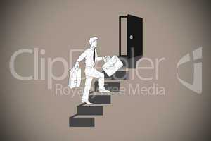 Composite image of businessman climbing the stairs to door