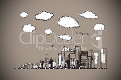 Composite image of cityscape doodle