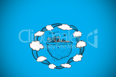 Composite image of cloud computing with cityscape doodle