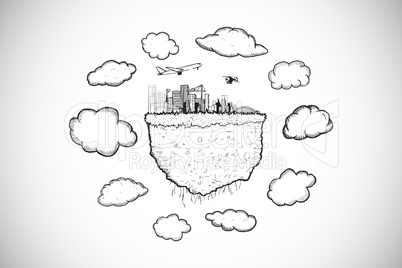 Composite image of cloud computing with cityscape doodle