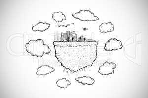 Composite image of cloud computing with cityscape doodle