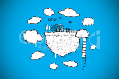 Composite image of cloud computing with cityscape and ladder doo