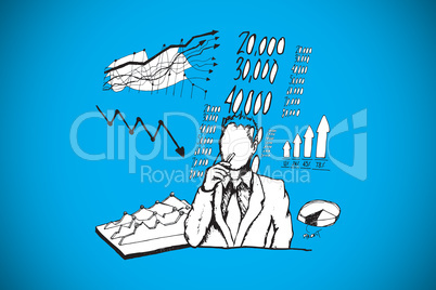 Composite image of businessman thinking of data doodle