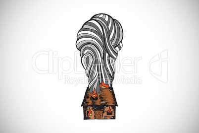 Composite image of house on fire doodle