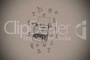 Composite image of typewriter and letters doodle