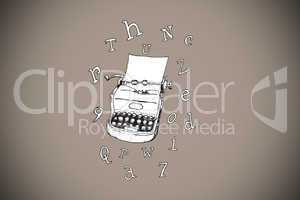 Composite image of typewriter and letters doodle