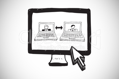 Composite image of video chat doodle on computer screen
