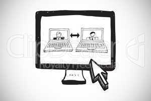 Composite image of video chat doodle on computer screen