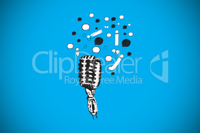 Composite image of microphone and letters doodle