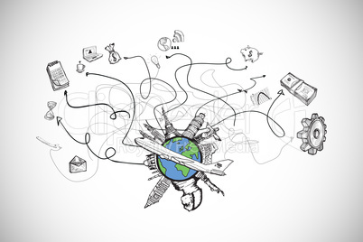 Composite image of business and global travel doodles Composite image of business and global travel doodles