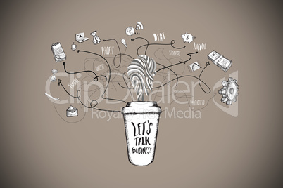 Composite image of business and applications doodles with coffee