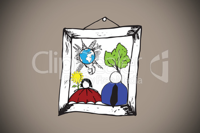 Composite image of doodles in a picture frame