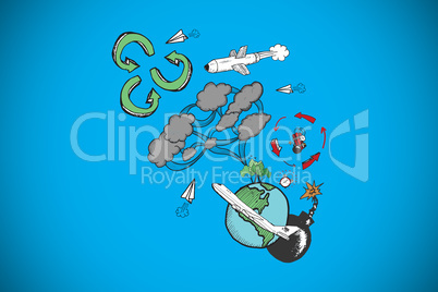 Composite image of dynamite and cloud computing doodle