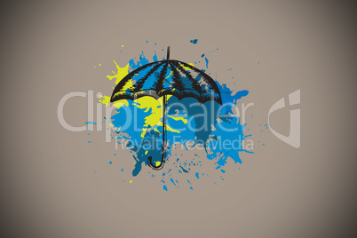 Composite image of umbrella on paint splashes