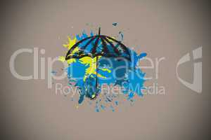 Composite image of umbrella on paint splashes