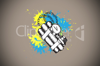 Composite image of dynamite on paint splashes