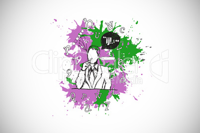 Composite image of thinking businessman on paint splashes